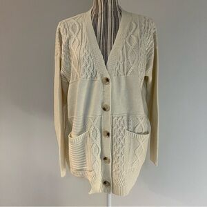Listicle Sz Sm Ivory Cable Knit Button Cardigan Nautical Chunky Granny Sweater